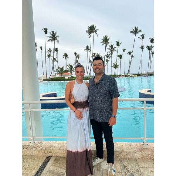 A. L. C. Multicolored Cotton Tan White Halter Neck Maxi Dress Size 6 - Picture 6 of 16